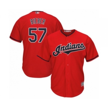 Youth Cleveland Guardians #57 Shane Bieber Authentic Scarlet Alternate 2 Cool Base Baseball Jersey
