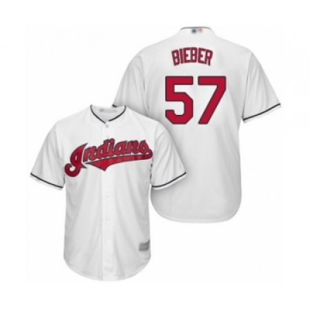 Youth Cleveland Guardians #57 Shane Bieber Authentic White Home Cool Base Baseball Jersey