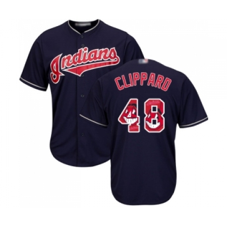 Men's Cleveland Guardians #48 Tyler Clippard Authentic Navy Blue Team Logo Fashion Cool Base Baseball Jersey