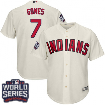 Men's Majestic Cleveland Guardians #7 Yan Gomes Cream 2016 World Series Bound Flexbase Authentic Collection MLB Jersey