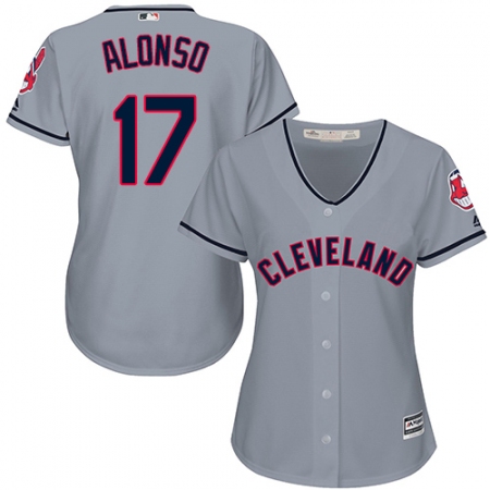 Women's Majestic Cleveland Guardians #17 Yonder Alonso Authentic Grey Road Cool Base MLB Jersey