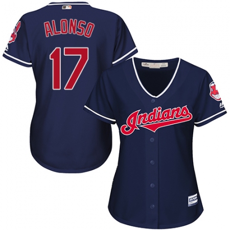 Women's Majestic Cleveland Guardians #17 Yonder Alonso Authentic Navy Blue Alternate 1 Cool Base MLB Jersey