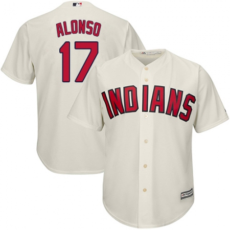 Youth Majestic Cleveland Guardians #17 Yonder Alonso Authentic Cream Alternate 2 Cool Base MLB Jersey
