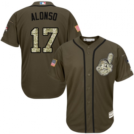 Youth Majestic Cleveland Guardians #17 Yonder Alonso Replica Green Salute to Service MLB Jersey