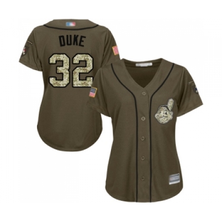 Women's Cleveland Guardians #32 Zach Duke Authentic Green Salute to Service Baseball Jersey